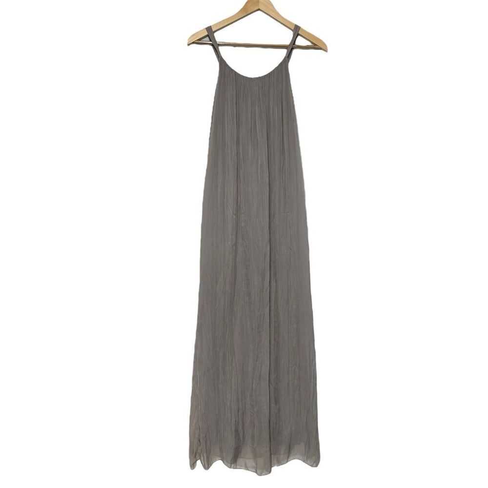 Catwalk Studio Women's Gray Silk Flowy Maxi Dress Spaghetti Strap Casual Formal